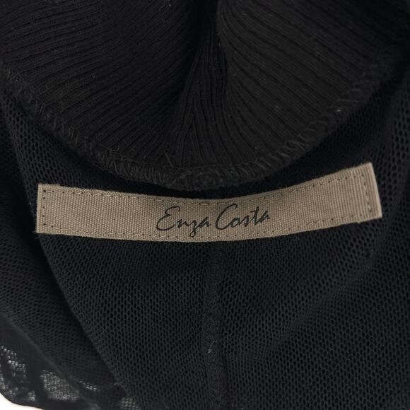 ENZA COSTA Mesh Cuffed Turtleneck Top Womens Medium Black Layering Minimal NEW - Picture 12 of 16